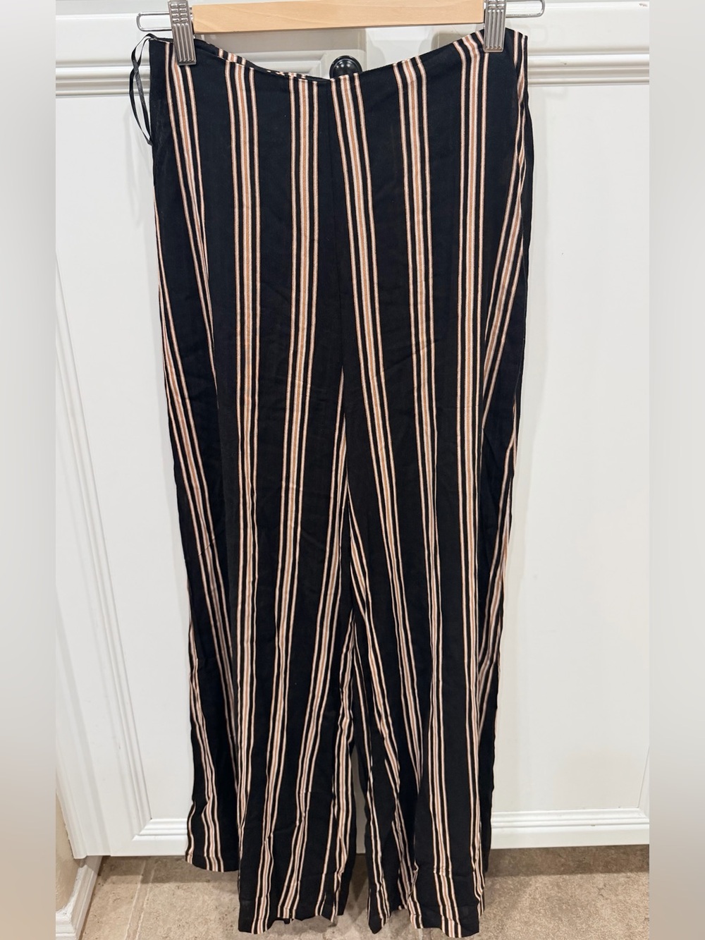 audrey Black Pants with Beige Vertical Stripes